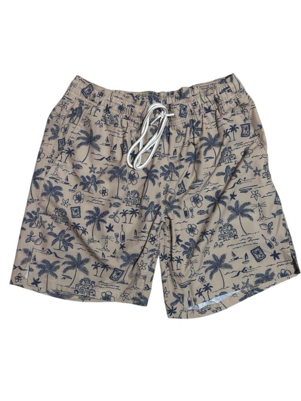 George Men’s Performance-Lined Sesame Seed Coastal Swim Trunk Shorts EUC